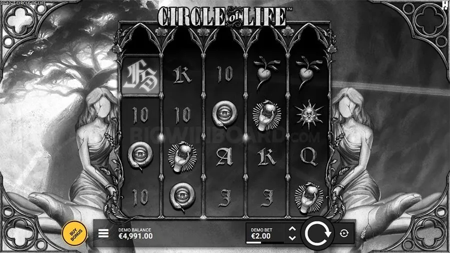 Screenshot of 'Ancient Legends' slot game with golden symbols and mystical background.